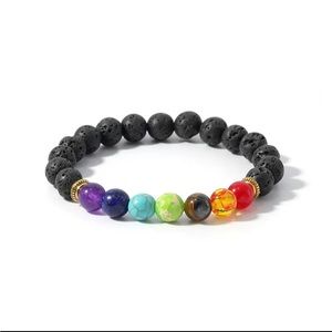 Volcanic Lava Black Stone with Colorful Beads Bracelet